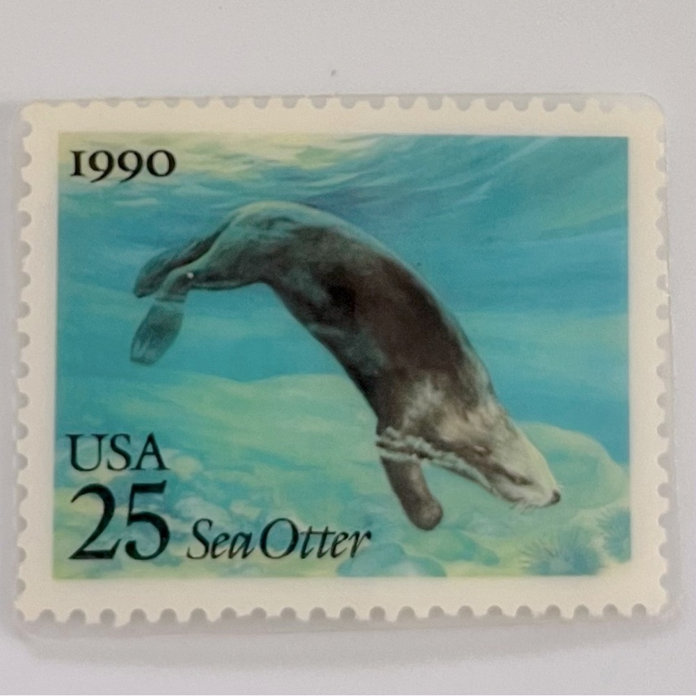 Vintage Sea Otter Stamp Blue Green Size 1-1/2”